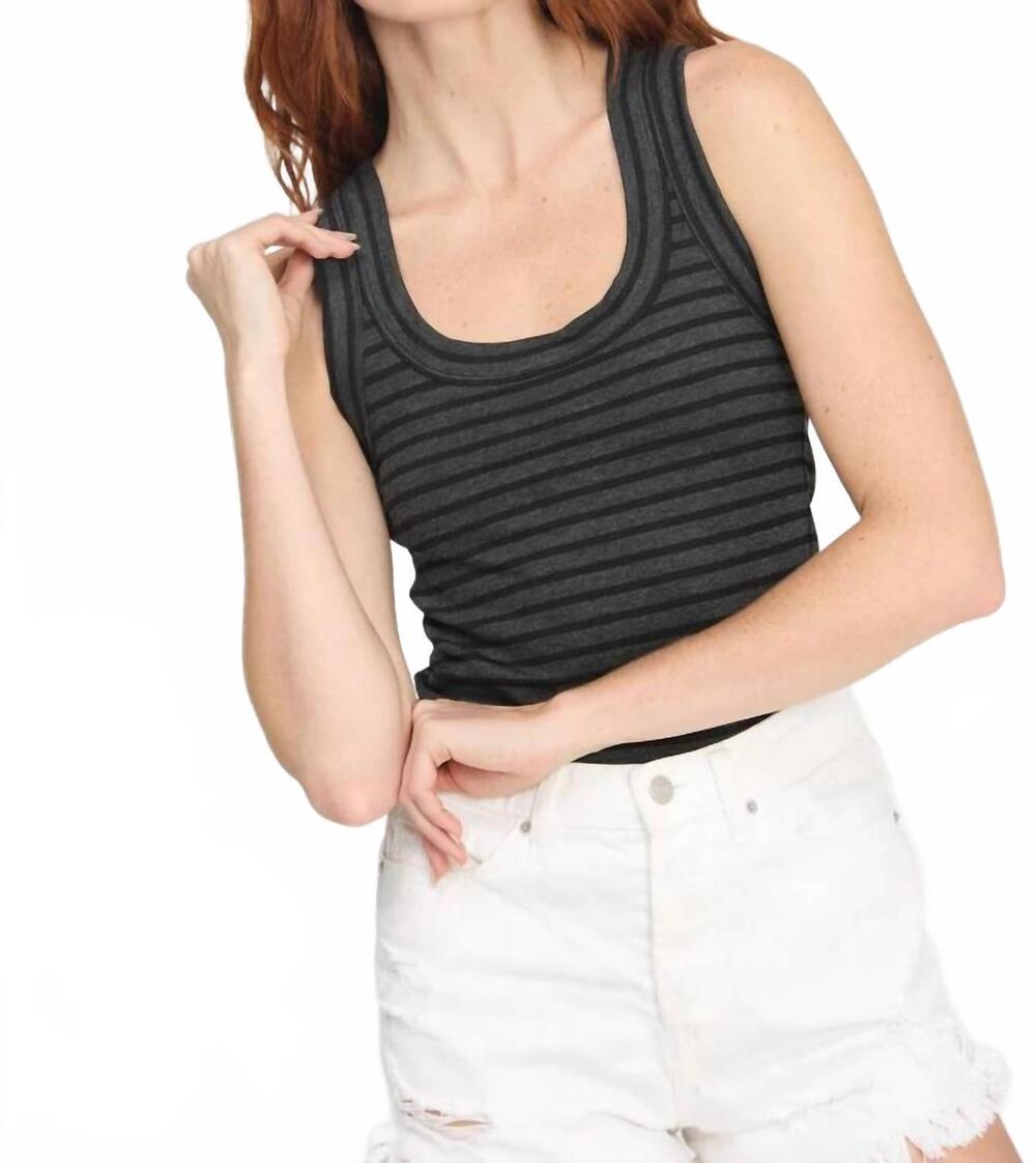 NEW PROJECT SOCIAL T annouk scoop neck stripped tank top in charcol and black